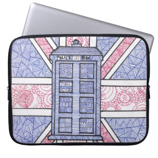 British Police Box en Union Jack Flag geïllustreer Laptop Sleeve