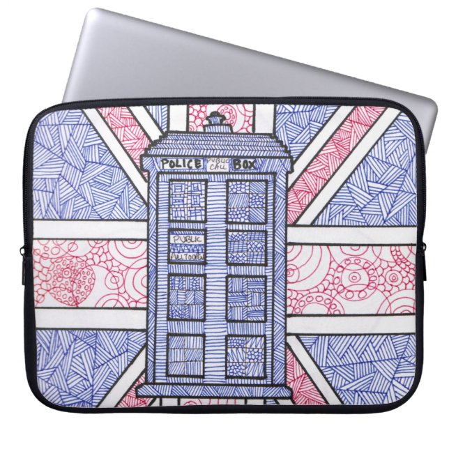 British Police Box en Union Jack Flag geïllustreer Laptop Sleeve (Voorkant)