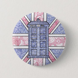 British Police Box en Union Jack Flag geïllustreer Ronde Button 5,7 Cm