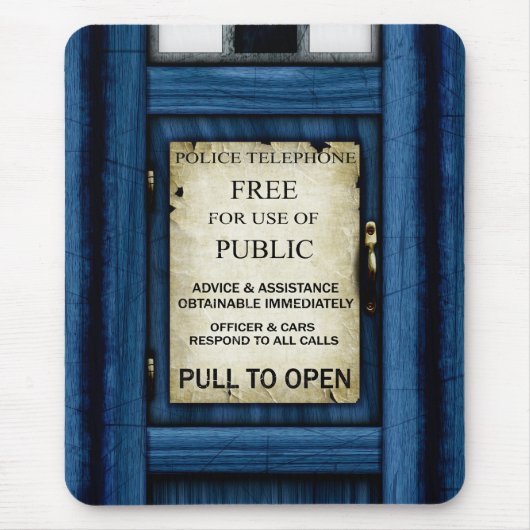 British Police Public Call Box Sign Mousepad Muismat (Voorkant)