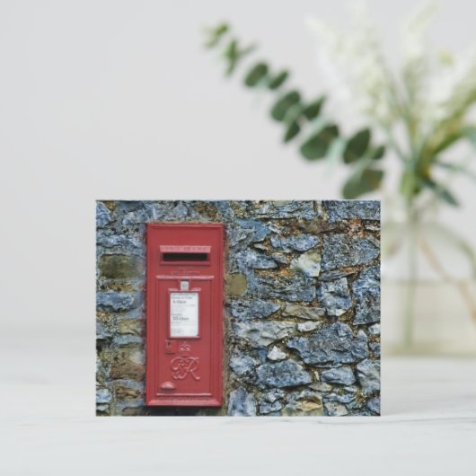 British Red Post Box Stone Wall Afbeelding Briefka Briefkaart (Staand voorkant)