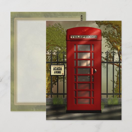 British Red Telephone Box Briefkaart (Voorkant / Achterkant)