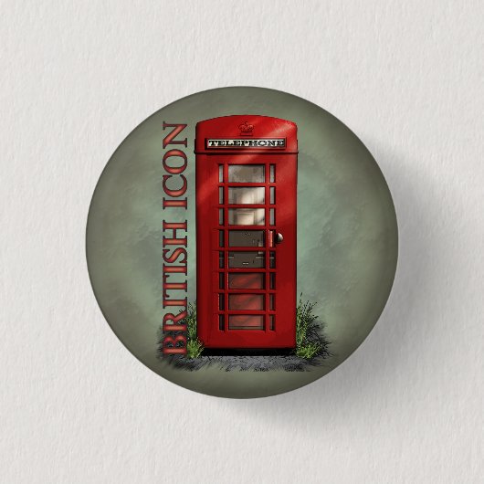 British Red Telephone Box Buttonnen Ronde Button 3,2 Cm (Voorkant)