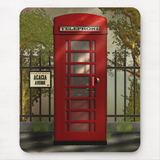 British Red Telephone Box Mousepad Muismat (Voorkant)