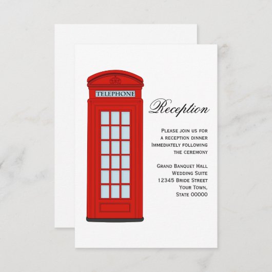 British Red Telephone Box Weduwen Reception Card Informatiekaartje (Voorkant / Achterkant)