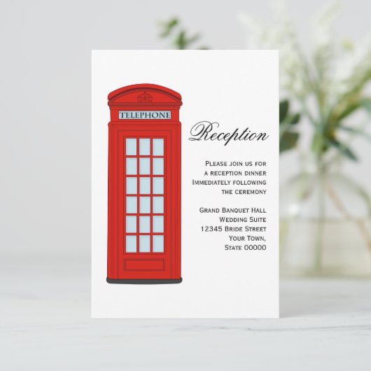British Red Telephone Box Weduwen Reception Card Informatiekaartje (Staand voorkant)