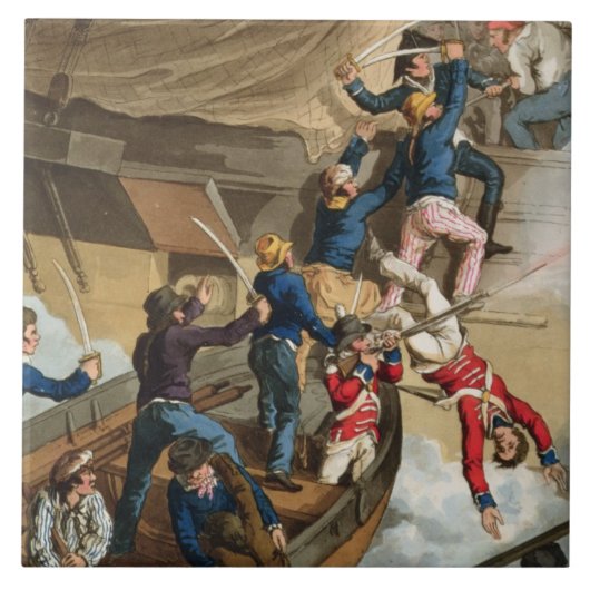 British Sailors Boarding a Man of War, gegraveerd Tegeltje (Voorkant)