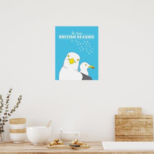 British Seaside Resort Seagull Retro Travel Poster (Keuken)
