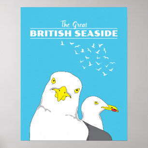 British Seaside Resort Seagull Retro Travel Poster