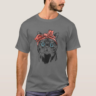 British Short Hair Cat Kitten Lover With Bandana T-shirt