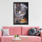 British Short-Hair Cat met Veer Canvas Afdruk (Insitu (Woonkamer))