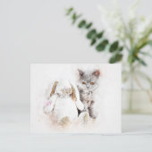British Shorthair & Bunny | ABSTRACT | WATERVERF Briefkaart (Staand voorkant)