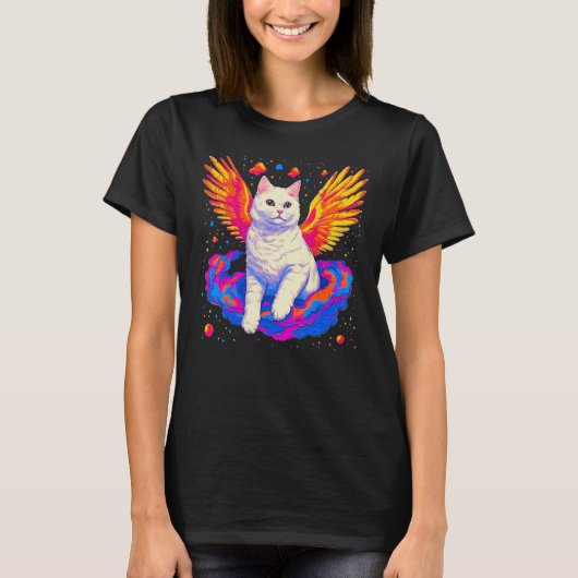 British Shorthair Cat Angel Wings T-shirt (Voorkant)
