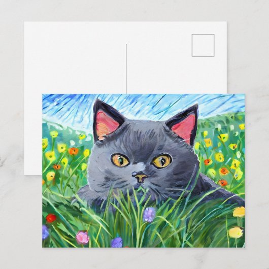 British Shorthair Cat Art Briefkaart (Voorkant / Achterkant)
