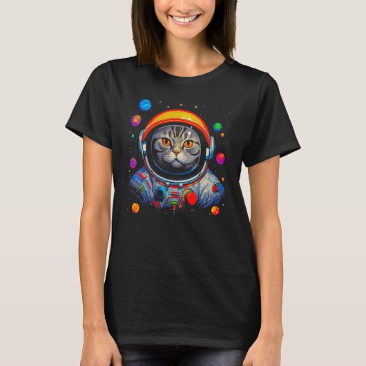 British Shorthair Cat Astronaut T-shirt (Voorkant)