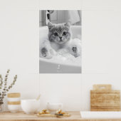 British Shorthair Cat Bath Print, Funny Bathroom Poster (Keuken)