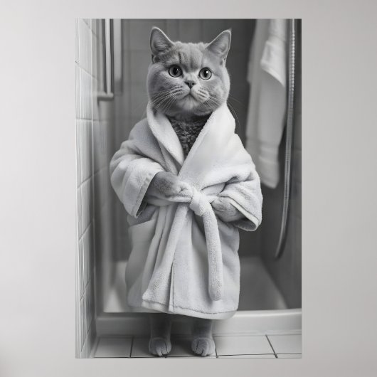British Shorthair Cat Bathrobe Print, Funny Poster (Voorkant)