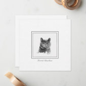 British Shorthair Cat Charcoal Drawing Notitiekaartje (Voorkant / Achterkant in situ)