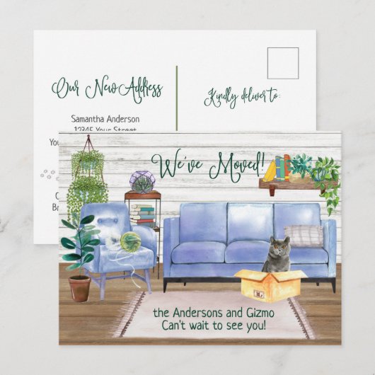British Shorthair Cat Cozy New Home Adres  Aankondigingskaart (Voorkant / Achterkant)