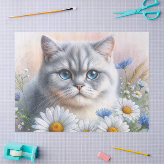 British Shorthair Cat Floral Art Tissuepapier (Craft)