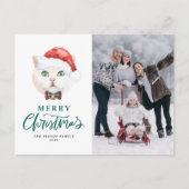 British Shorthair Cat Green kerst foto Feestdagenkaart (Voorkant)