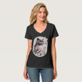 British Shorthair Cat Japanese Cherry Blossom Saku T-shirt (Voorkant volledig)