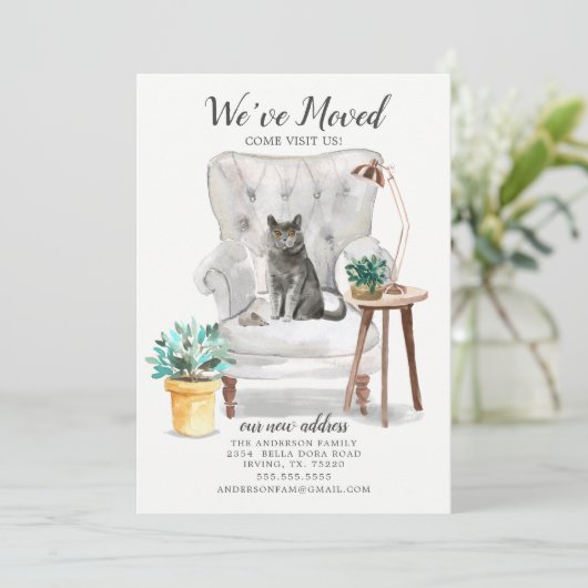 British Shorthair Cat Moving Announement Aankondiging (Staand voorkant)