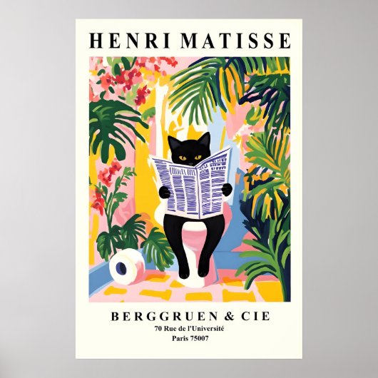 British Shorthair Cat on a Toilet Print - Matisse (Voorkant)