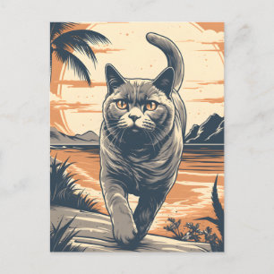 British-Shorthair-Cat op een tropisch strand Briefkaart