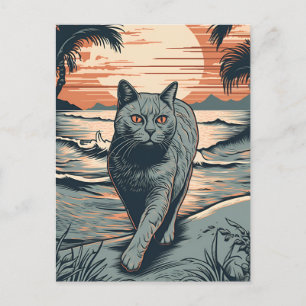 British Shorthair cat op een tropisch strand Briefkaart