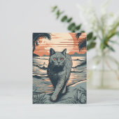 British Shorthair cat op een tropisch strand Briefkaart (Staand voorkant)
