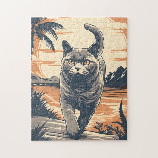British-Shorthair-Cat op een tropisch strand Legpuzzel (Verticaal)