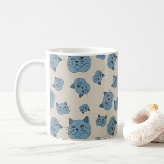British Shorthair Cat Pattern Koffiemok (Met donut)