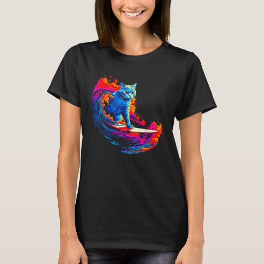 British Shorthair Cat Surfing T-shirt (Voorkant)