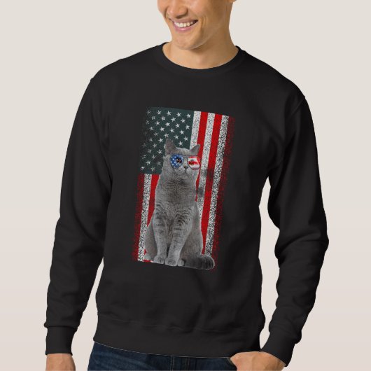 British Shorthair Cat US Flag Sunglasses Independe Trui (Voorkant)