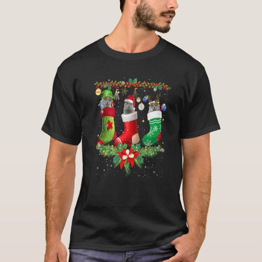 British Shorthair Cats In Christmas Sock Cat T-shirt (Voorkant)