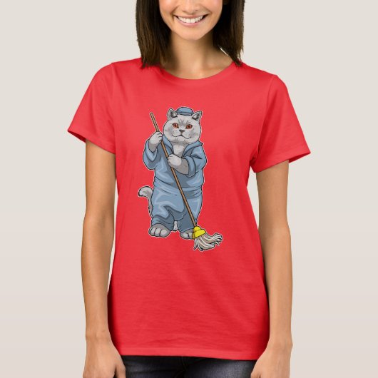 British Shorthair Cleaner Mop T-shirt (Voorkant)