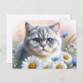 British Shorthair Floral Cat Portrait Briefkaart (Voorkant / Achterkant)