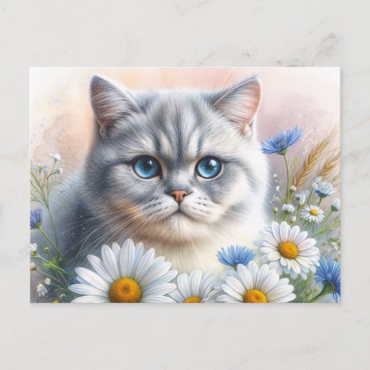 British Shorthair Floral Cat Portrait Briefkaart (Voorkant)