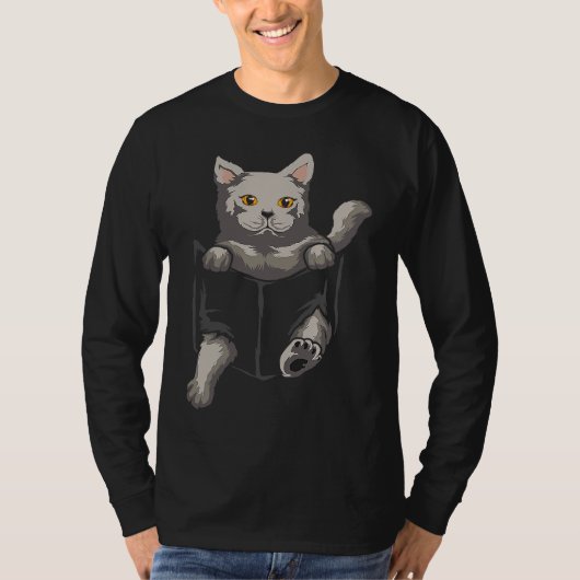British Shorthaired Cat Sits In The Bag I Cats T-shirt (Voorkant)