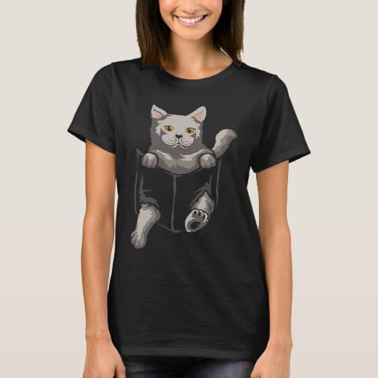 British Shorthaired Cat Sits In The Bag I Cats T-shirt (Voorkant)