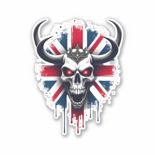 British Skull England UK Flag Premium T-Shirt (2) Sticker (Voorkant)