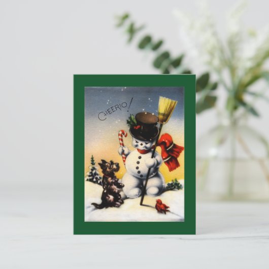 British Snowman en Scotty Dog Cheerio! Briefkaart (Staand voorkant)