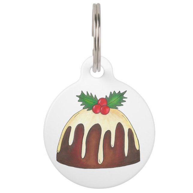 British Sugar Plum Pudding Dessert Kerstmis Holly Huisdierpenning (Voorkant)