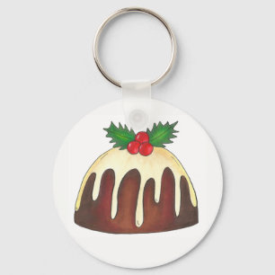 British Sugar Plum Pudding Kerstfeestdag Holly Sleutelhanger