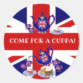 British Teatime Invitation Ronde Sticker (Voorkant)