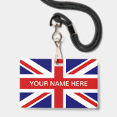 British Union Jack flag personalized name Badge (Voorkant met koord)