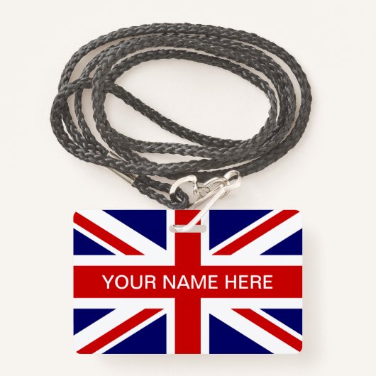 British Union Jack flag personalized name Badge (Voorkant met draagriem)
