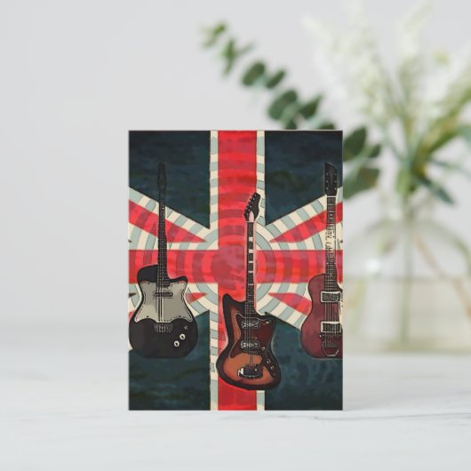 British Union Jack Flag Rock Roll Electric Guitar Briefkaart (Staand voorkant)