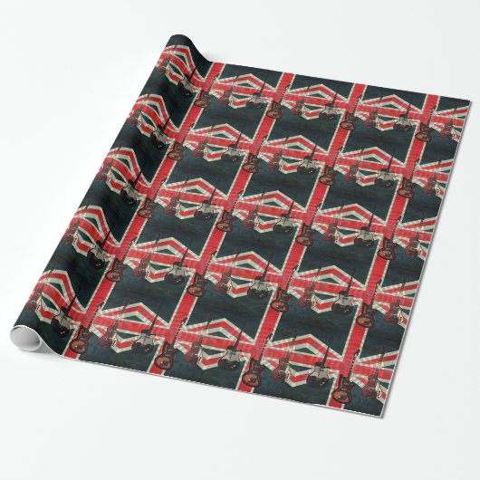 British Union Jack Flag Rock Roll Electric Guitar Cadeaupapier (Uitgerold)